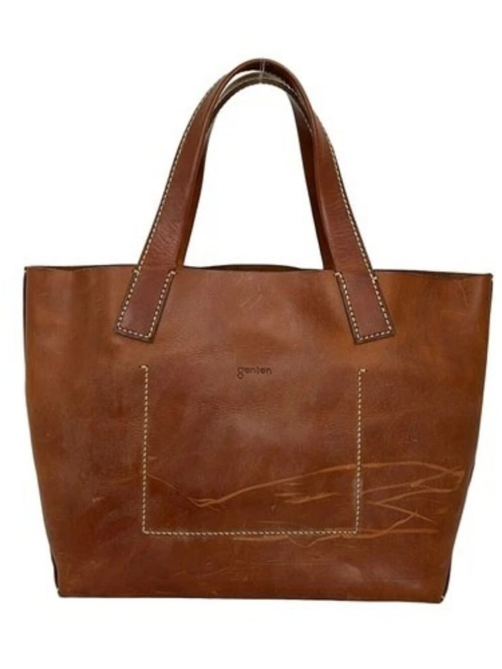 genten Brown Leather Tote Bag